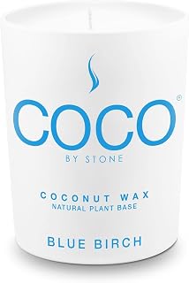 COCO by Stone 6.5oz Candle, Coconut Apricot Wax Candle for Home (Blue Birch) Home Fragrance Products, 1 Wick Candle, Enhance Indoor Aroma, Vegan & Cruelty-Free, Clean Burning and Hand Poured Candle