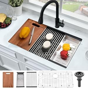 33 inch black undermount kitchen sink workstation bokaiya 33×19 kitchen sink undermount workstation stainless steel undermount sink 16 gauge single bowl deep kitchen sink with cutting board  urban country home decor