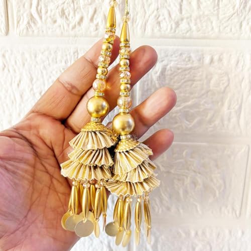 Adikala Craft Store Handmade Work Ethnic Sequin Tassel Latkan Set of 2 for Saree Pallu, Designer Blouse, Dupatta and Lehenga (Golden Gotapatti D1)