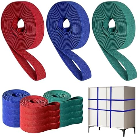 12 Pack Extra Large Moving Rubber Bands,42" 36" 30"Extra Strength Mover Rubber Bands for Furniture,Moving Blanket Rubber Band,Elastic Bands for Secure Packing, Pallets, Boxes (Red,Blue,Green) Cover