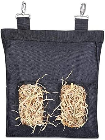 Rabbit Hay Feeder Bag,Guinea Pig Hay Bag, Long Wear Feeder Bag Black, Rabbit Hay Bag, Hay Bag Hanging Feeding Device Supply Rabbit, Toy Wear Bag Pet Essential Storage - Small with 2 Holes