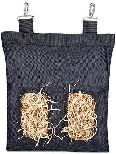 Rabbit Hay Feeder Bag,Guinea Pig Hay Bag, Long Wear Feeder Bag Black, Rabbit Hay Bag, Hay Bag Hanging Feeding Device Supply Rabbit, Toy Wear Bag Pet Essential Storage - Small with 2 Holes