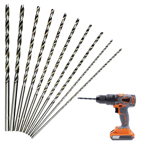 10 Piece 150mm Extra Long High-Speed Steel Twist Drill Bit Set Straight Shank (2-5mm) for Wood Plastic & Aluminum