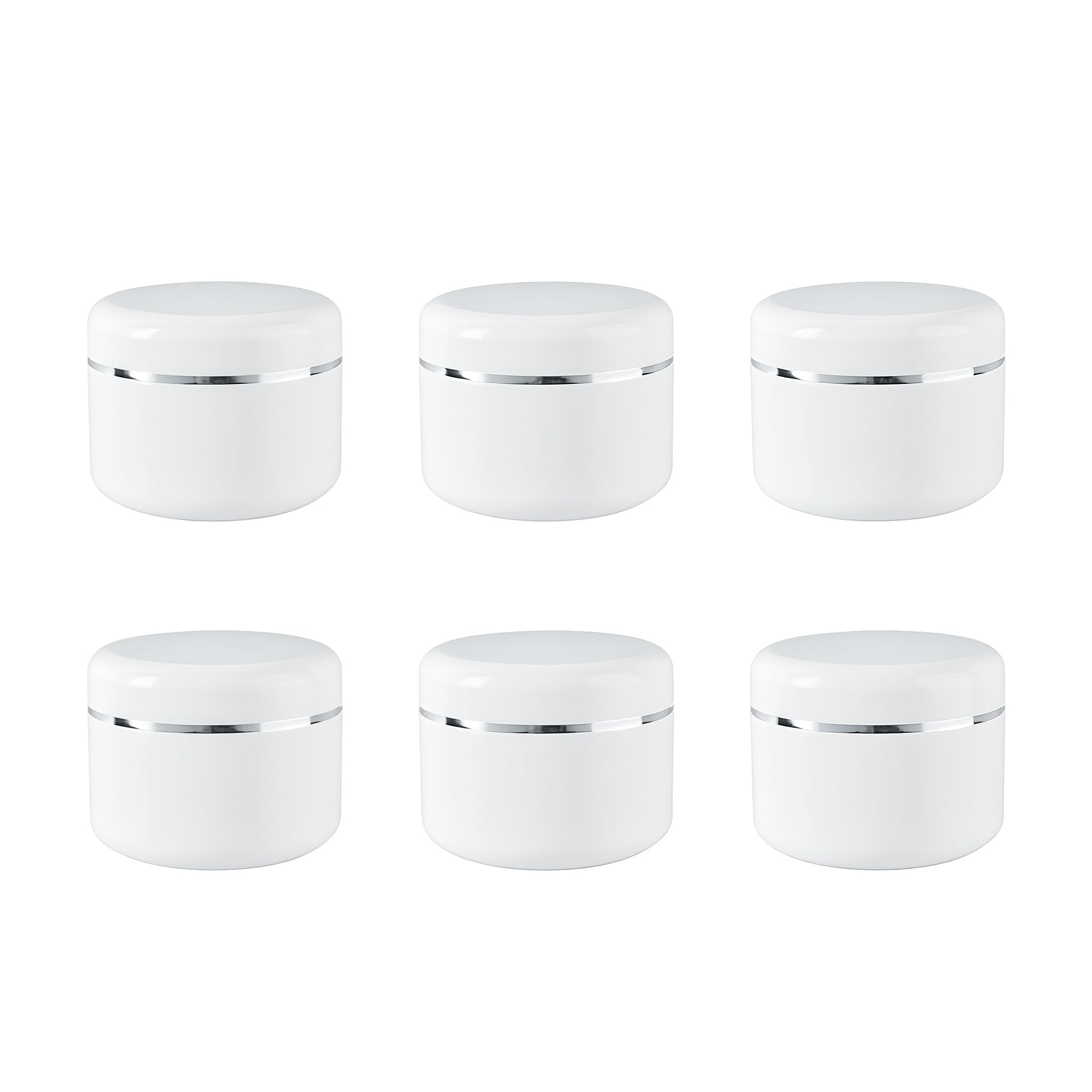 100ml 3.34oz White Silver Edge Empty Refillable Cosmetic Plastic Jars with Dome Lid Make Up Face Cream Lip Balm Lotion Storage Container Travel Case Bottle Pot Pack of 6