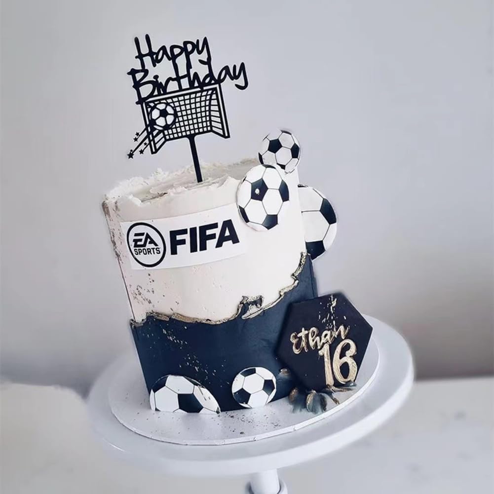 9 Pcs Soccer Happy Birthday Cake Topper Happy Birthday Sign Soccer Ball Cake Topper Cake Decorations for Sport Theme Man Boy Birthday Party Supplies