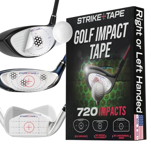 STRIKEPRO StrikeTape Golf Impact Tape. Right or Left Handed Clubs, Golf Impact Stickers fit All Drivers/Hybrids/Irons. Simple Swing Analysis for 720 Golf impacts.