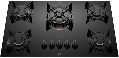 Cooktop 5 Bocas Preto com Mesa de Vidro e Tripla Chama Atlas U Top Bivolt