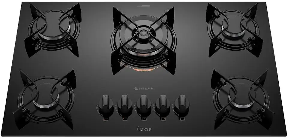 Cooktop 5 Bocas Preto com Mesa de Vidro e Tripla Chama Atlas U Top Bivolt