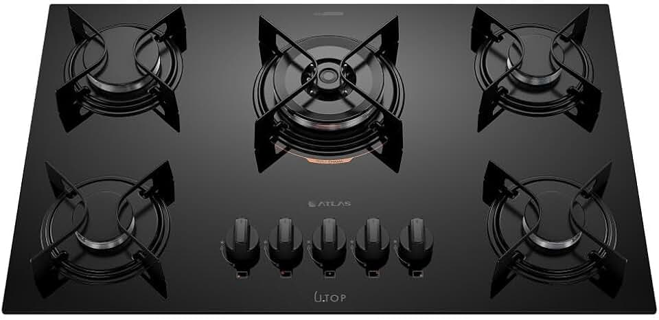 Cooktop 5 Bocas Preto com Mesa de Vidro e Tripla Chama Atlas U Top Bivolt
