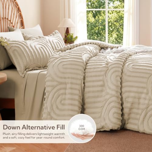 Image of MR&HM Boho Comforter Set King 7pcs, Linen Western Arch Tufted Bedding Set