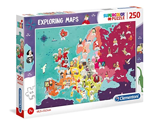 Clementoni 29061 Supercolor Berühmte Persönlichkeiten Europas – Puzzle 250 Teile ab 7 Jahren, buntes Kinderpuzzle mit besonderer Leuchtkraft & Farbintensität, Geschicklichkeitsspiel für Kinder