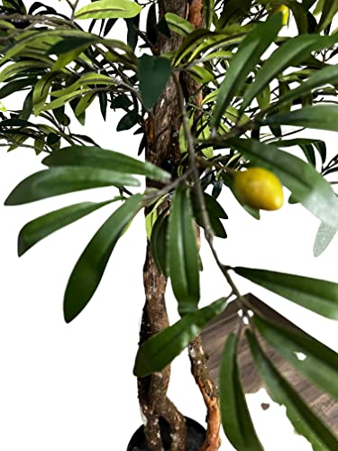 Hand-Made 6.5' Deluxe Artificial Olive Tree, Artificial Plant, Cypress & Alabaster #TOP3