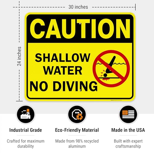 Cartel para piscina, No zambullirse en agua baja 24x30 pulgadas miniatura 3