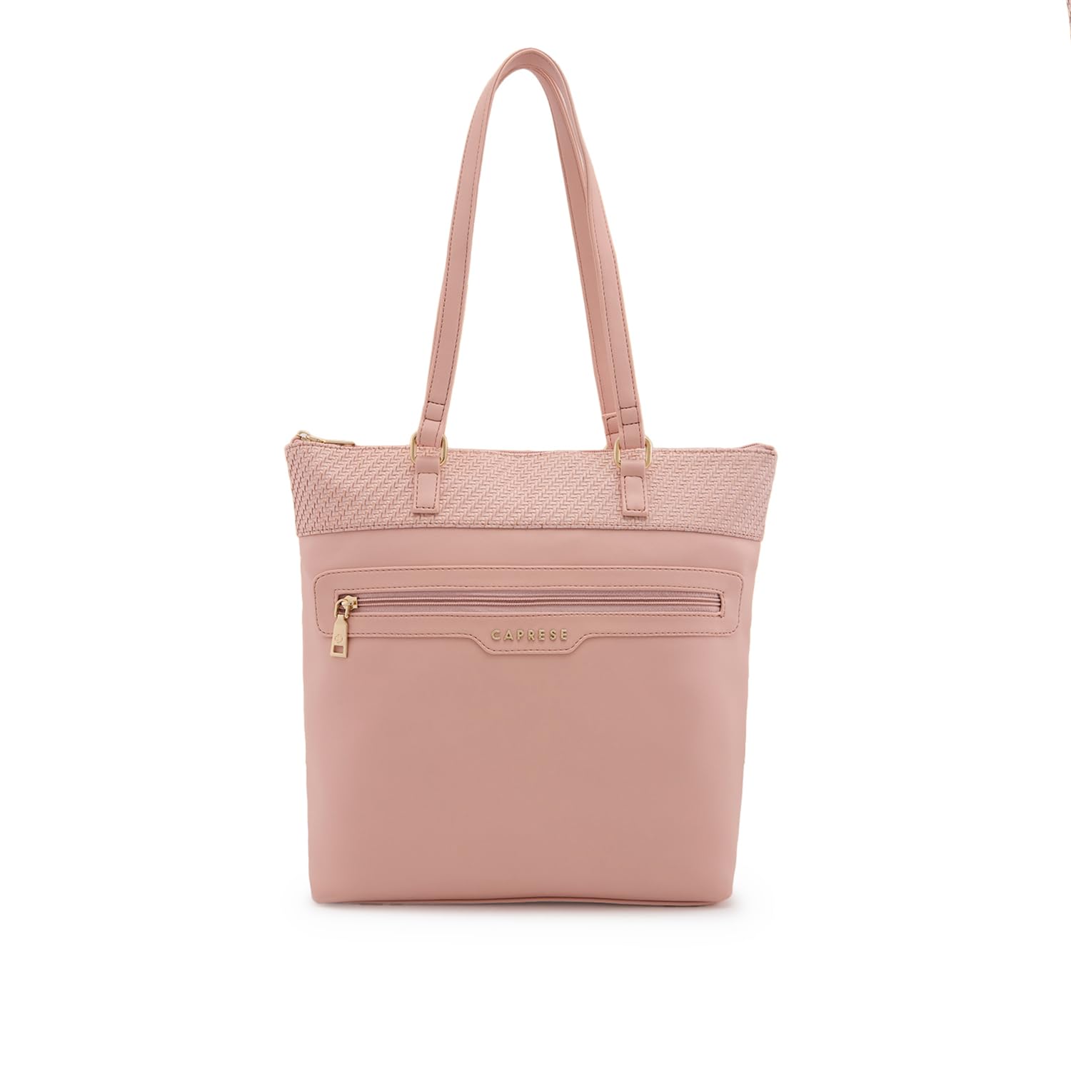 Caprese Aria Tote Large Pink Shoulder Bag for Women Stylish, Spacious Design, Multi-Compartment, Durable, Comfortable Straps for Work, Travel, Shopping & Daily Use