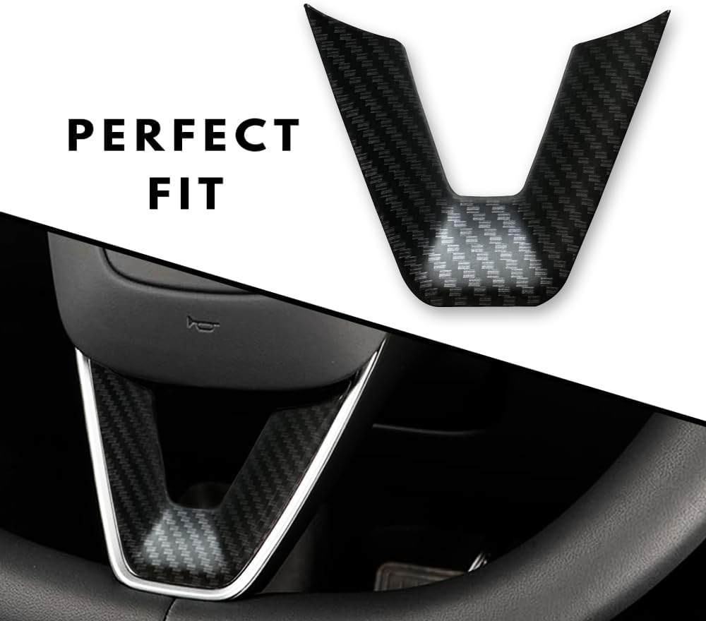 Center Steering Wheel Panel Frame Cover Compatible with Model 3 Highland 2024+ Performance Matte Carbon Fiber Interior Trim Accessory – 2 Pieces