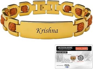 LOUIS MILLER Personalized 24K Gold Plated Rudraksha Name Bracelet | Comes With Rudraksha Certfied Card | Adjustable Size Price In India