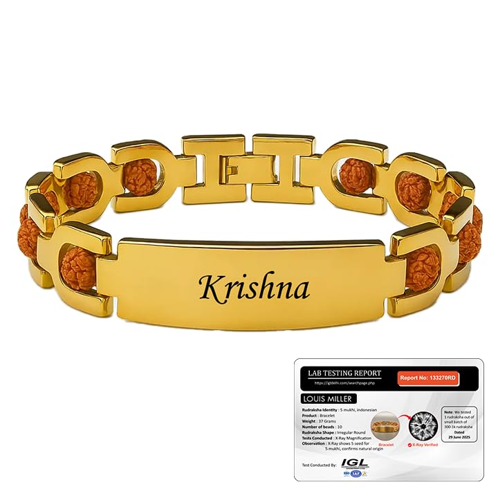 Personalized 24K Gold Plated Rudraksha Name Bracelet | Comes With Rudraksha Certfied Card | Adjustable Size