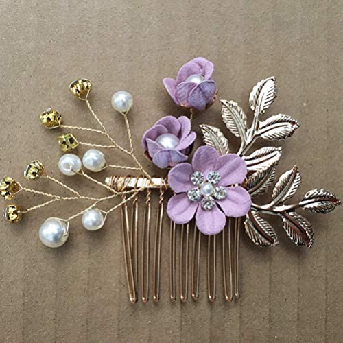 Toyvian Bridal Hair Piece 4pcs Handmade Wedding Hair Comb Clip Floral Girls Bridal Hair Accessories Rhinestone Hair Piece for Brides and Bridesmaid (Purple) Hair Combs - Image 4