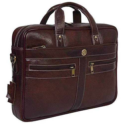Image of Genuine Leather Unisex 15.6 inch Professional Laptop Office Messenger Bag (Bombay Brown)