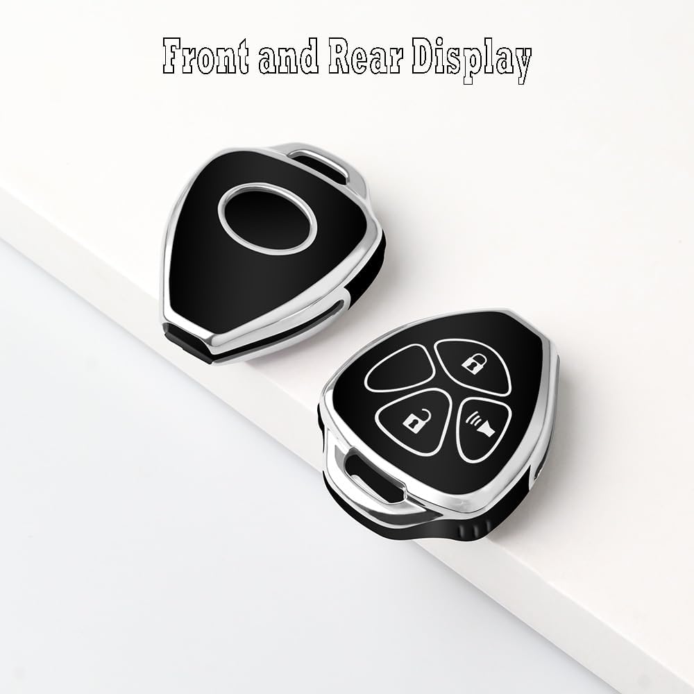 QBUC for Toyota Key Fob Cover with Keychain,Car Key Case for 2006-2018 Toyota 4Runner Corolla Matrix RAV4 Venza Yaris, Scion iQ tC xB xD 3 Buttons Smart Remote Control (Black, 3 Buttons)
