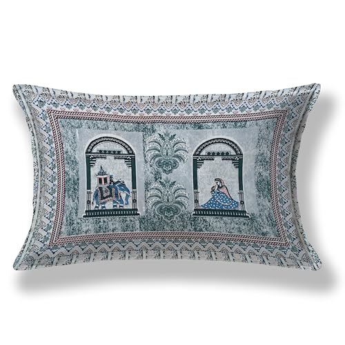 Image of 100% Cotton Single Bedsheet with 1 Pillow Cover | 240 TC Pure Cotton Flat Bed Sheet | Traditional Jaipuri Printed Bedding Set | Soft & Breathable | 60 x 90 Inch (Rangmahal Single 59)