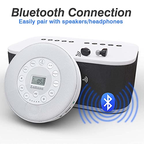 Lukasa Portable Bluetooth Cd Player Built-In Speaker Stereo, Personal Walkman Mp3 Players Rechargeable Compact Car Disc Cd Music Player Usb Play Anti-Shock Protection (White) #TOP2