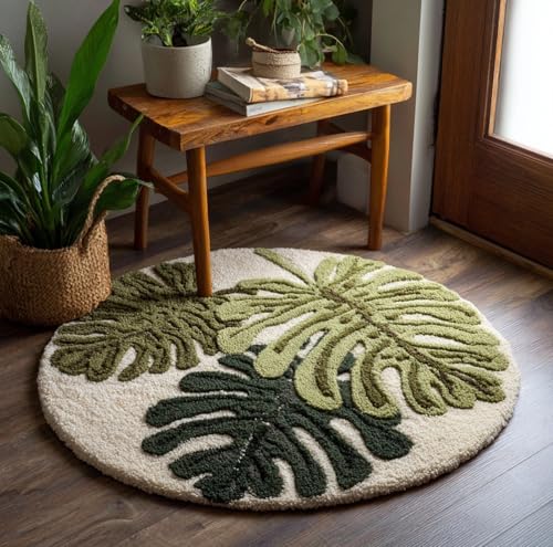 Tapis à crochet à loquet feuilles de bananier pour décoration d'intérieur zen