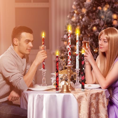 Image of Aurelema 6 Pcs Valentines Day LED Flameless Candle Set Valentine Day Flameless Taper Candles with Heart Battery Operated Seasonal Celebration with Remote for Wedding Romantic Night