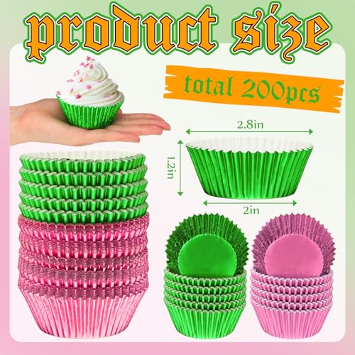 Image of Vesici 200 Count Pink and Green Foil Cupcake Liners, Standard Baking Cups