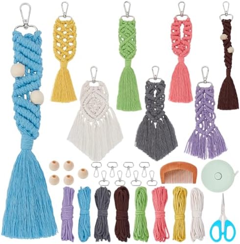 ACRNIGHEET 8 Set DIY Macrame Keychain Kits for Adults Beginners M...