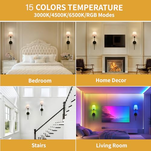 Image of Battery‑Operated Wall Sconces Set of 2, Rechargeable Wireless Wall Lights