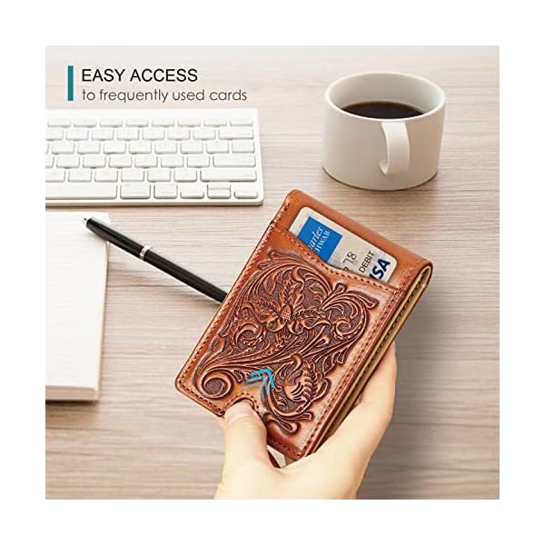 Apple Airtag Wallet for Men,Full Grain Leather Wallets for Men,Bifold Wallets for Men,Mens Wallets Leather with 11 Slots,RFID Wallet for Men,Credit Card Wallet Gift for Him (Flower,Brown) - Image 6