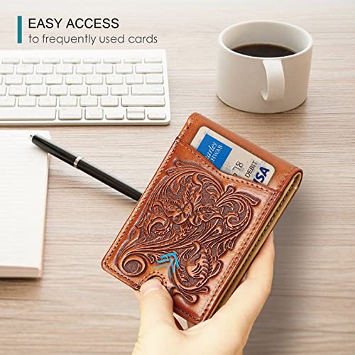 Apple Airtag Wallet for Men,Full Grain Leather Wallets for Men,Bifold Wallets for Men,Mens Wallets Leather with 11 Slots,RFID Wallet for Men,Credit Card Wallet Gift for Him (Flower,Brown) - Image 6