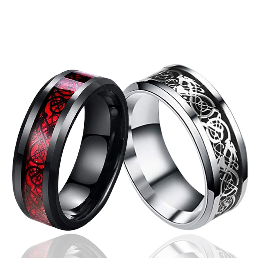 Stainess Steel Combo Pack of Dragon Rings for Mens and Boys (Red-Silver)-image-38