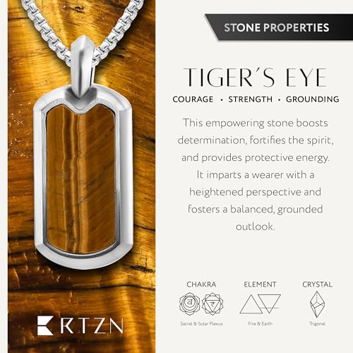 RTZN® Tiger Eye Necklace for Men – Premium Artisan Dog Tag Mens Tiger Eye Necklace Pendant with Stainless Steel Box Chain 22" Inch + 2" Extension4