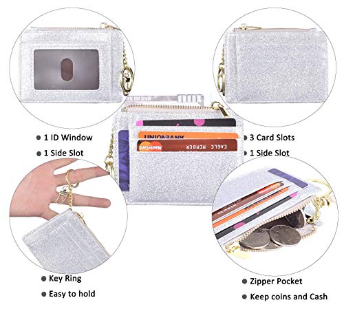 Image of Womens Slim RFID Credit Card Holder Mini Front Pocket Wallet Coin Purse Keychain (Star Sliver)