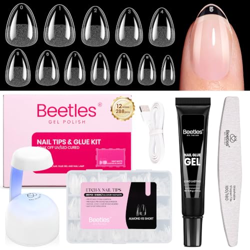 Image of Beetles Extra Short Almond Nail Extension Kit, 288pcs Nails Tips, 12 Sizes