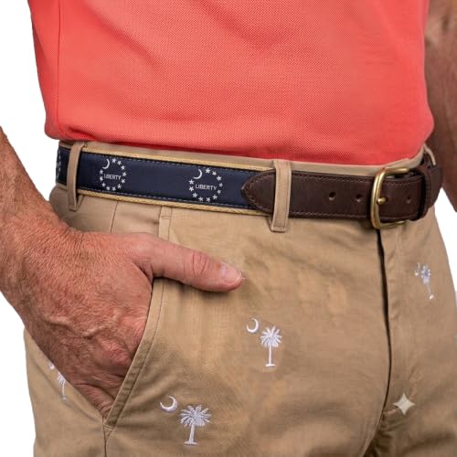 Image of Charleston Belt SC Palmetto Moon Genuine Leather State Flag Ribbon Belt