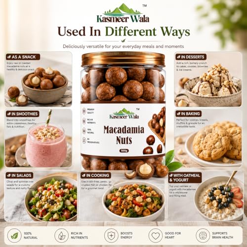 Image of Kasmeer Wala Premium Macadamia Nuts | Raw & Crunchy Whole Nuts | Keto-Friendly, Gluten-Free, High in Healthy Fats | Australian Grade Dry Fruits - 1kg