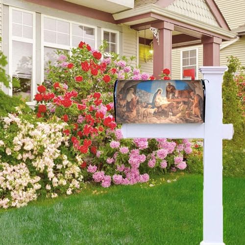 Image of Christmas Nativity Scene Religious Vintage Retro Mailbox Covers Magnetic Mailbox Wraps Post Letter Box Cover Standard Oversize 21 inchX18 inch /25.5 inch X 21 inch Mailwrap Garden Home Decor