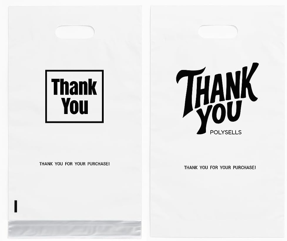 POLYSELLS Thank You Poly Mailers 10x13 inches 100 Pcs Waterproof Self-Sealing Shipping Bags with Handle for Clothing