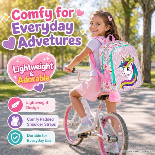 Image of 3Pcs Unicorn Backpack for Girls, 16 inch Sequin Bookbag Set for Kids, Elementary Preschool Preschool School Backpacks with Lunch Box (Pink)