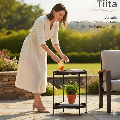 Image of Tiita Black Round End Tables, 2 Pack, 2-Tier Metal Side Tables, Nightstands