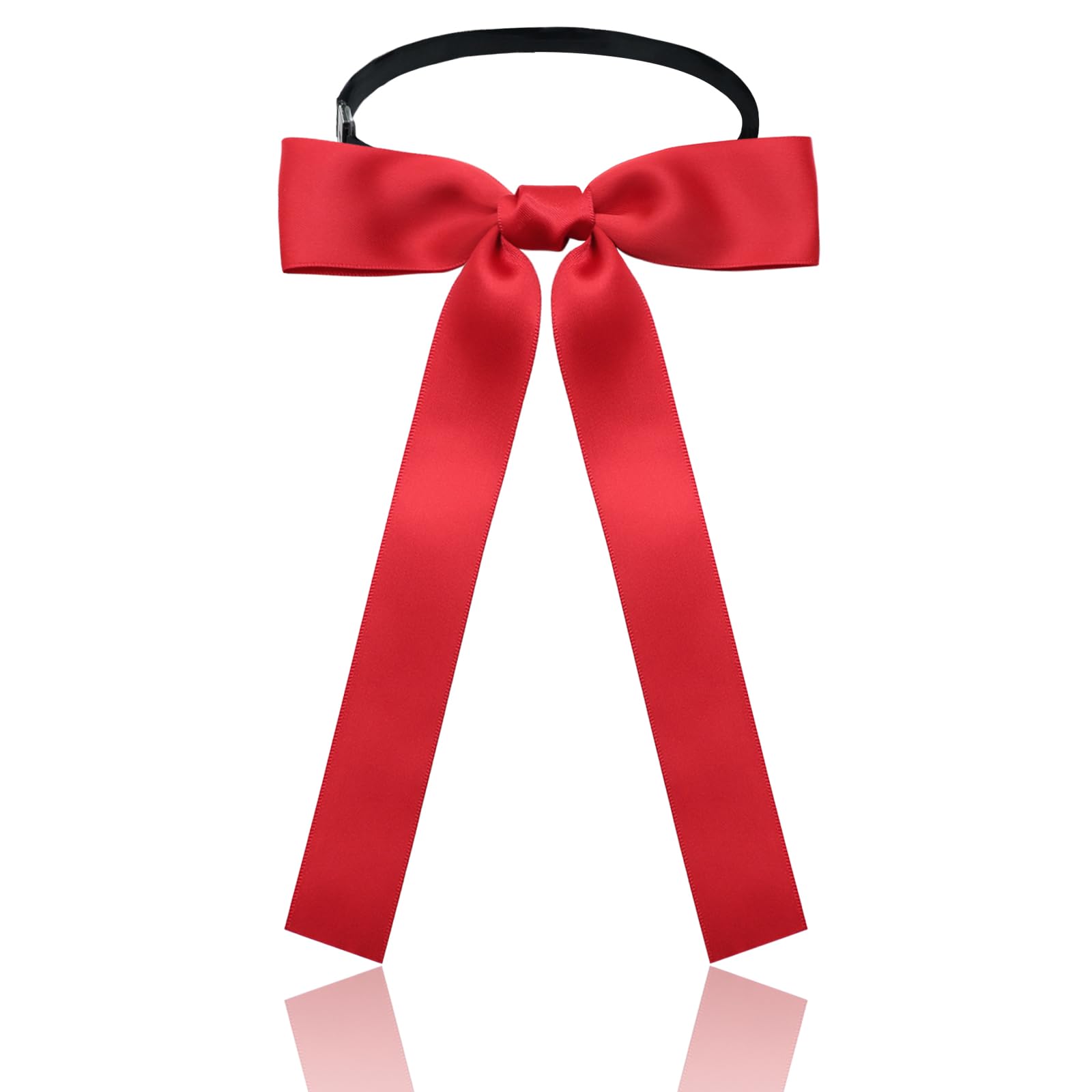 Luckyvestir Western Bow Ties for Men Women, Black/Red Colonel Satin Ribbon String Bow Tie for Costume Uniform