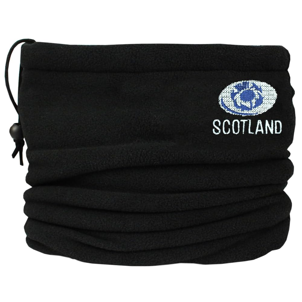TeddyT's Scotland Rugby Ball & Scottish Thistle Design Black Thermal Toggle Fleece Snood