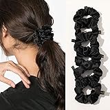 Black Satin Silk Scrunchies Hair Ties - Women Hair Bands Scrunchy For Thick Curl Hair No Crease Hair Accessories Soft Ropes Ponytail Holder No Hurt Your Hair