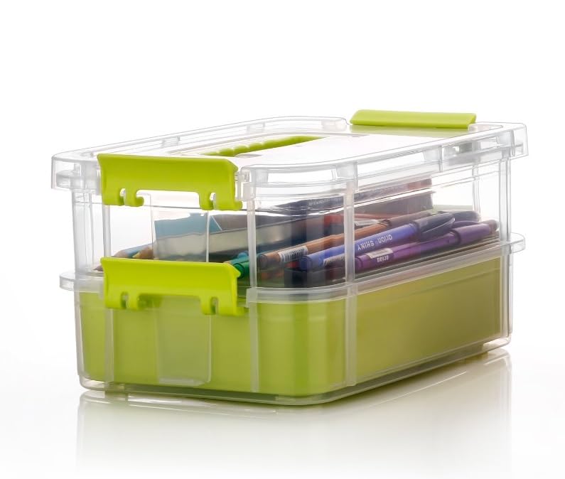 Image of Xmart India 2 Layer Plastic Storage Containers with 6 Compartment Portions & Lids - Detachable Multi-Utility Craft Organizer, Storage Bin for Arts, Sewing, Makeup & Office Supplies (Multicolor)