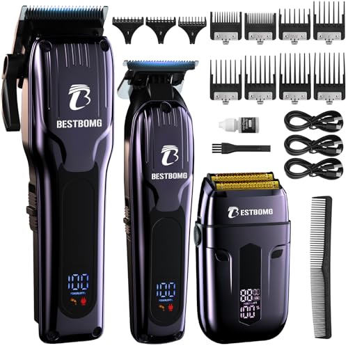 Cortapelos para hombres, kit de afeitadora de barba recargable y juego de peluquería con pantalla LED