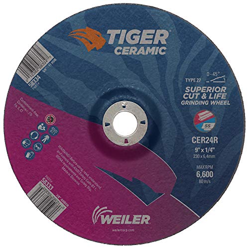 Image of Weiler 58333 9 x 1 /4 Tiger Ceramic Type 27 Grinding Wheel CER24R 7 /8 A.H (Pack of 10)
