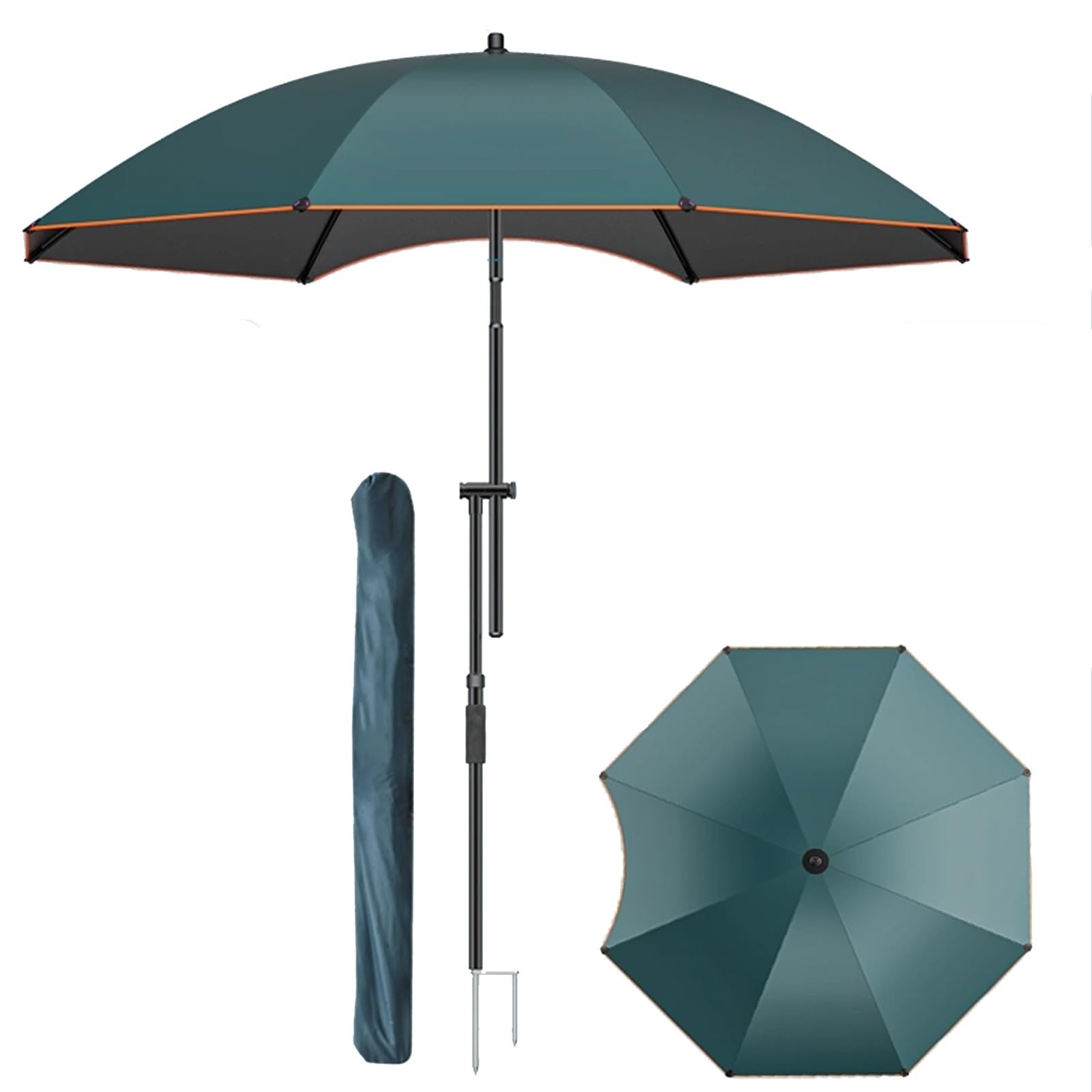 Przenośny wiatroszczelny parasol plażowy, parasol ogrodowy z ochroną przeciwsłoneczną UPF 50+ z uchylnym słupkiem, torba transportowa(240cm/8ft)